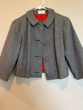 Pendleton Gray Wool Blend Girls' Pea Coat with Red Lining